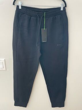 Hugo Boss Stretch-Cotton Tracksuit Bottoms Logo Print Black Men’s Sz S $159 NWT